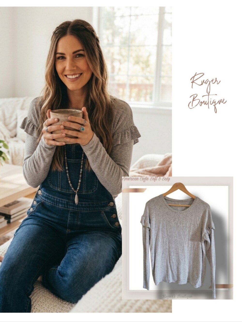 🌿American Eagle Soft & Sexy Plush Women's size Medium Gray Longsleeve Shirt